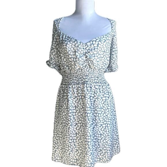 ABERCROMBIE & FITCH Pami Smocked Square Neck Leaf Print Babydoll Mini Dress XL - Picture 2 of 8